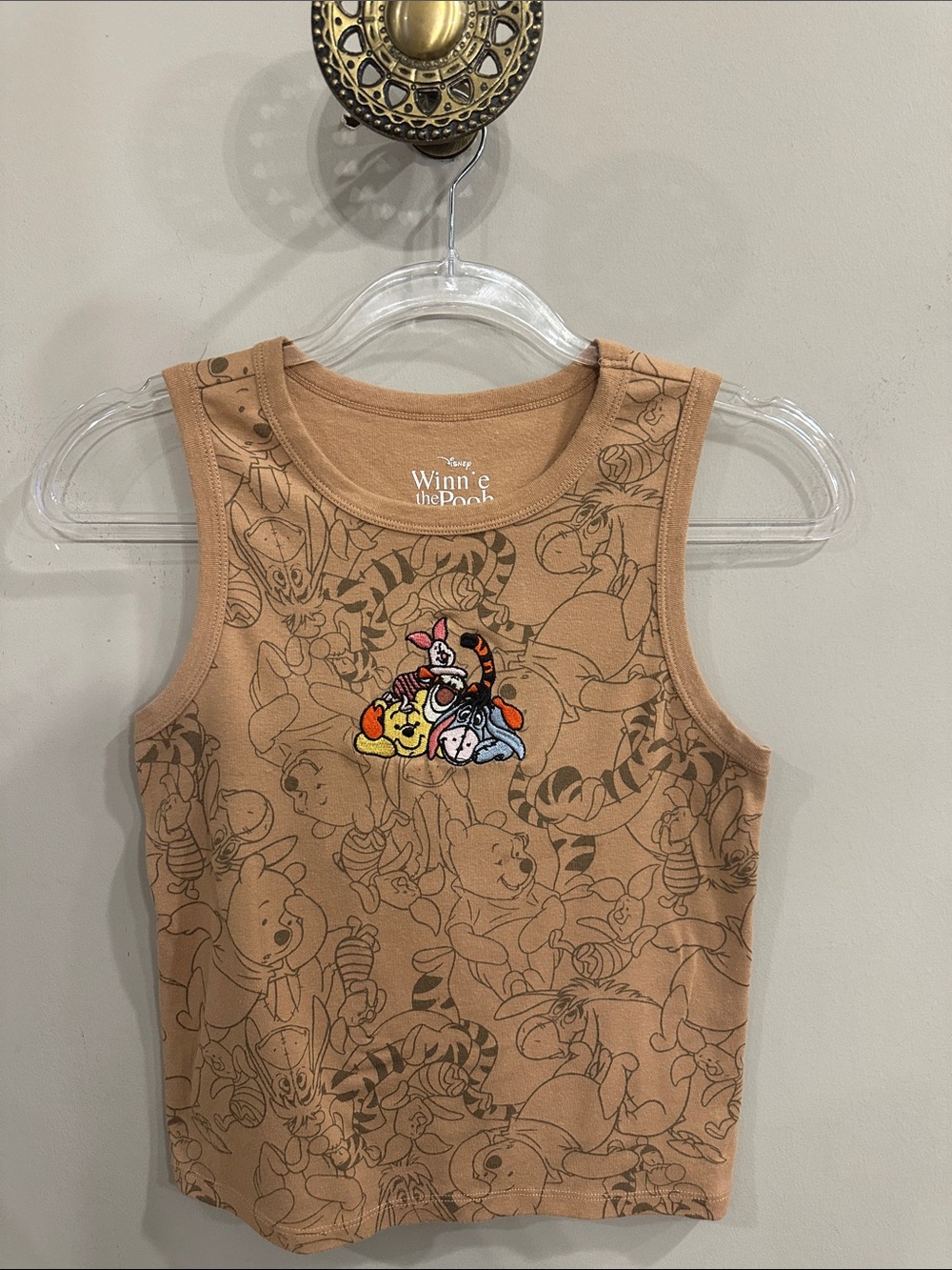 Disney Winnie the Pooh Brown Tank Top with Character Patch Sz S